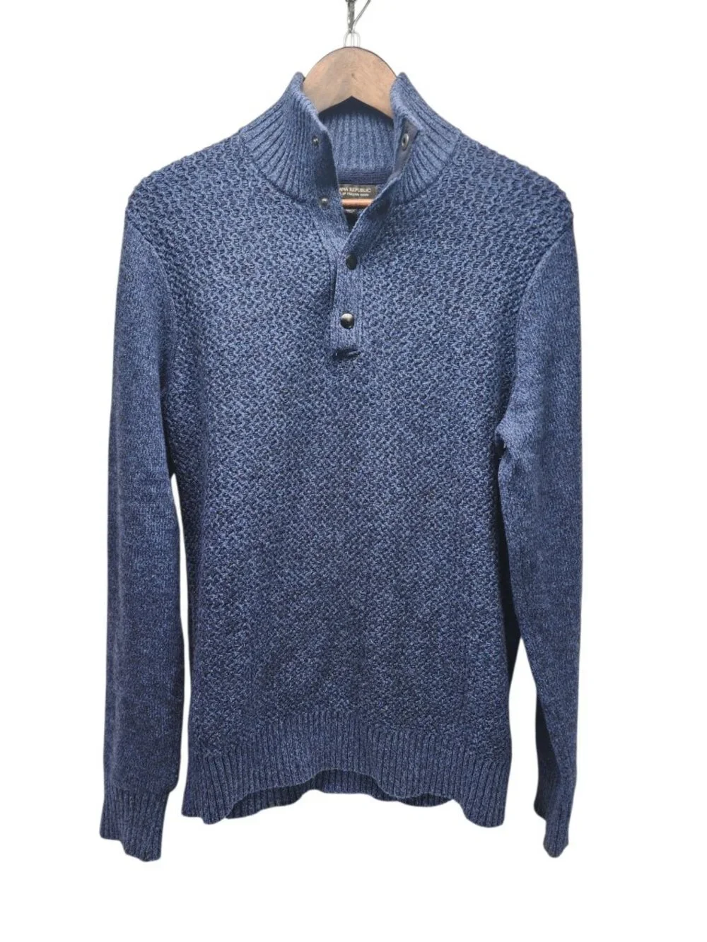Banana Republic Marled Waffle Knit Wool Blend Mock Neck Sweater Medium Tall Blue